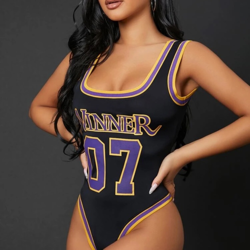 Shein Sxy Letter Graphic Contract Binding Bodysuit